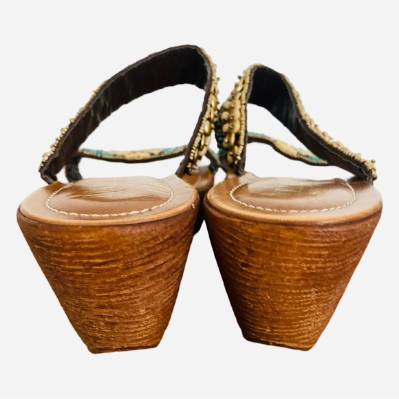 Italian Shoemakers Sandals 9 Beaded Faux Wood Boho Slides - Picture 5 of 7